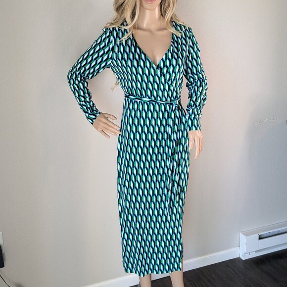 DVF Diane Von Furstenberg X Target Dress Small Green Geometric MIDI Wrap NWT - Picture 3 of 10